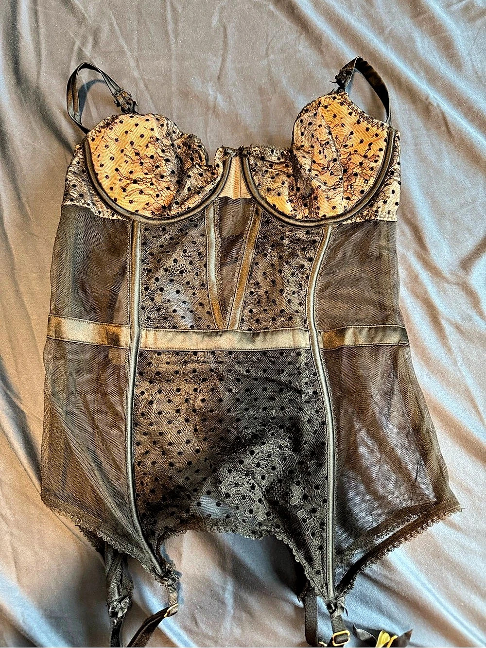 Victoria's Secret Lace Corset Bodysuit in Black & light pink Medium Like New